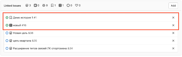 Связанные сущности в блоке Linked issues